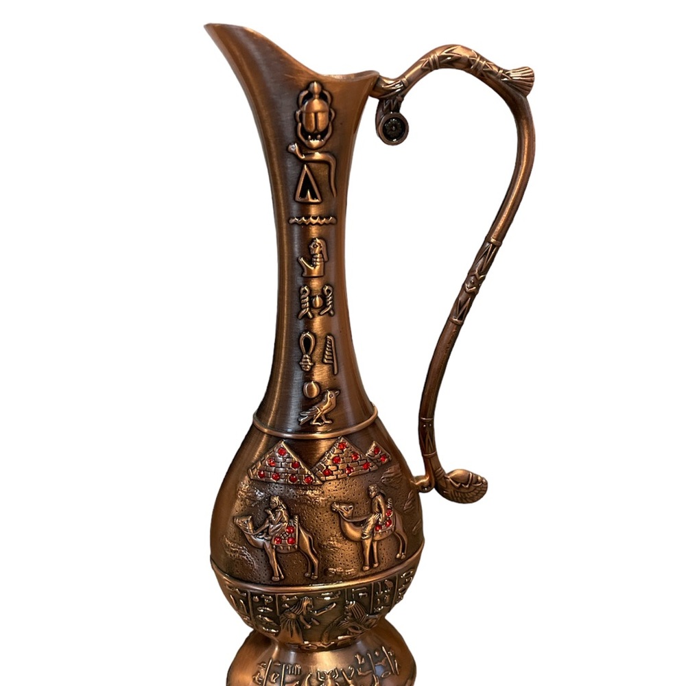 Egyptian Pewter Pitcher W HieroglyphicsTutankhamun Cleopatra Ramses rhinestone
